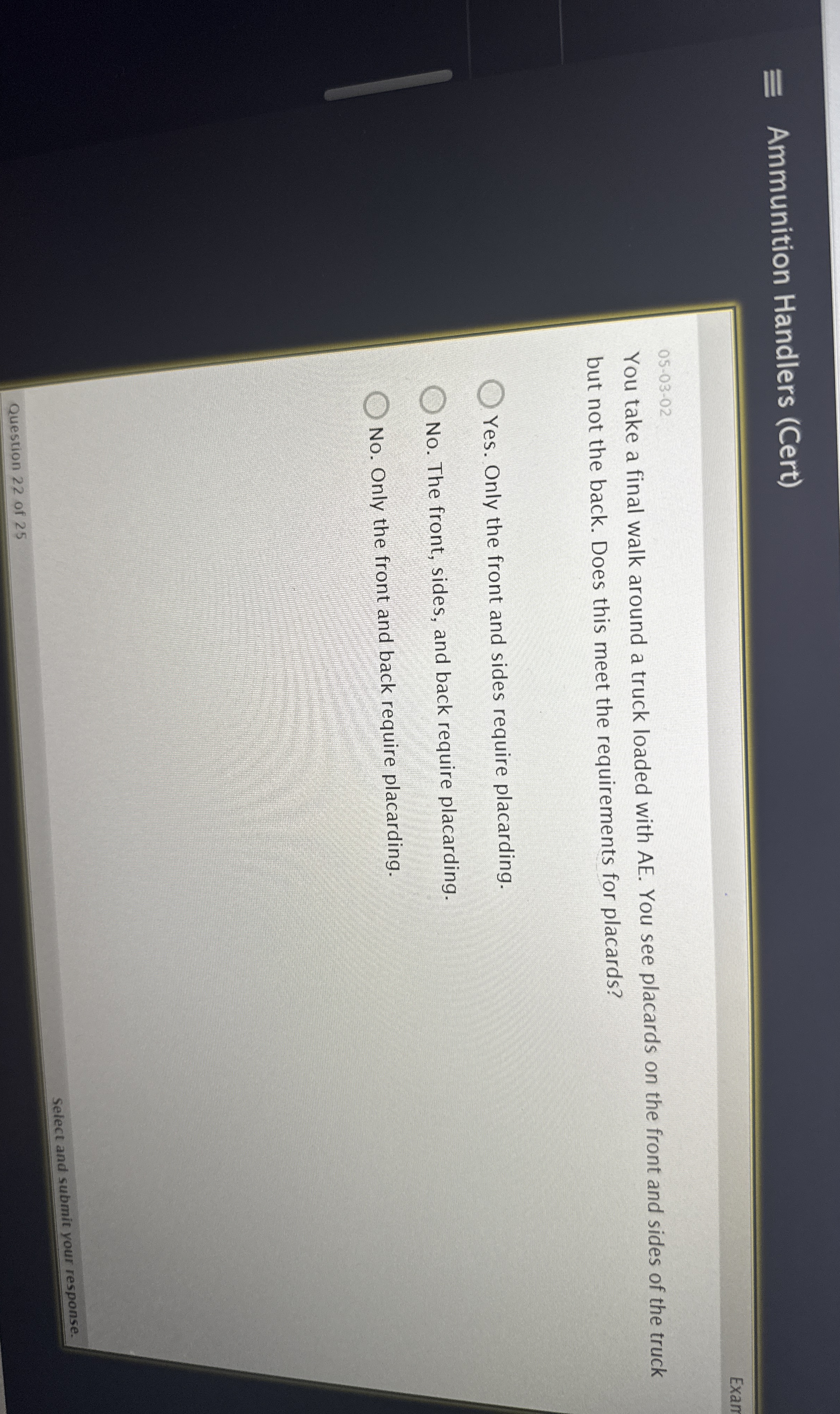 Ammunition Handlers ( Cert ) Exam 0 5 - 0 3 - 0 2