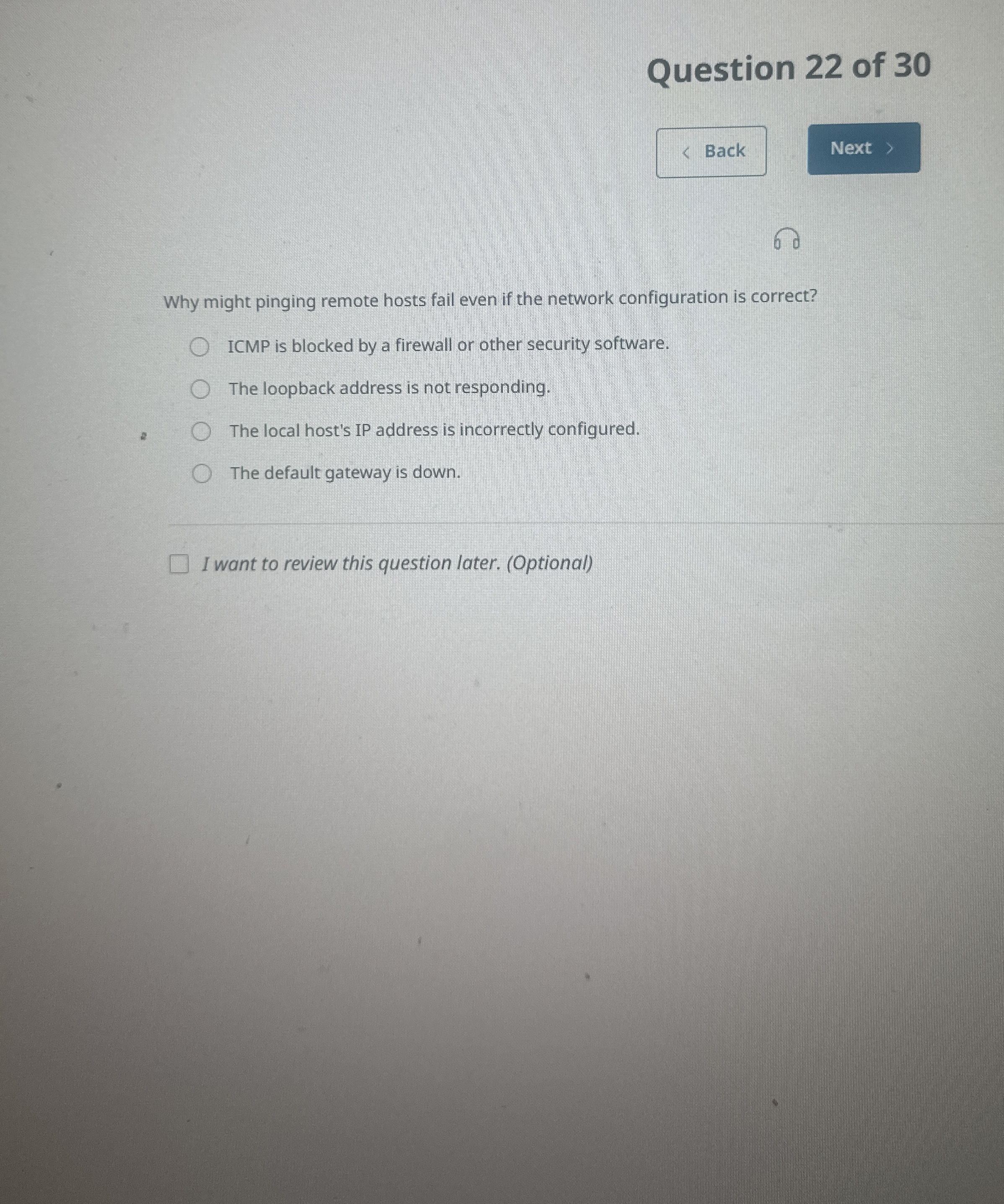 Question 2 2 of 3 0 Back Why might pinging remote