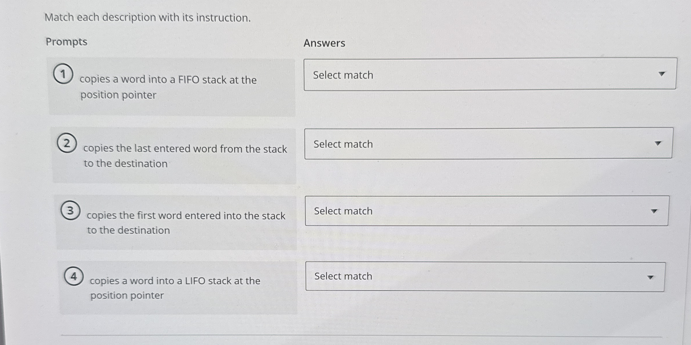 Match each description with its instruction.