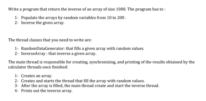 Write a program that return the inverse of an