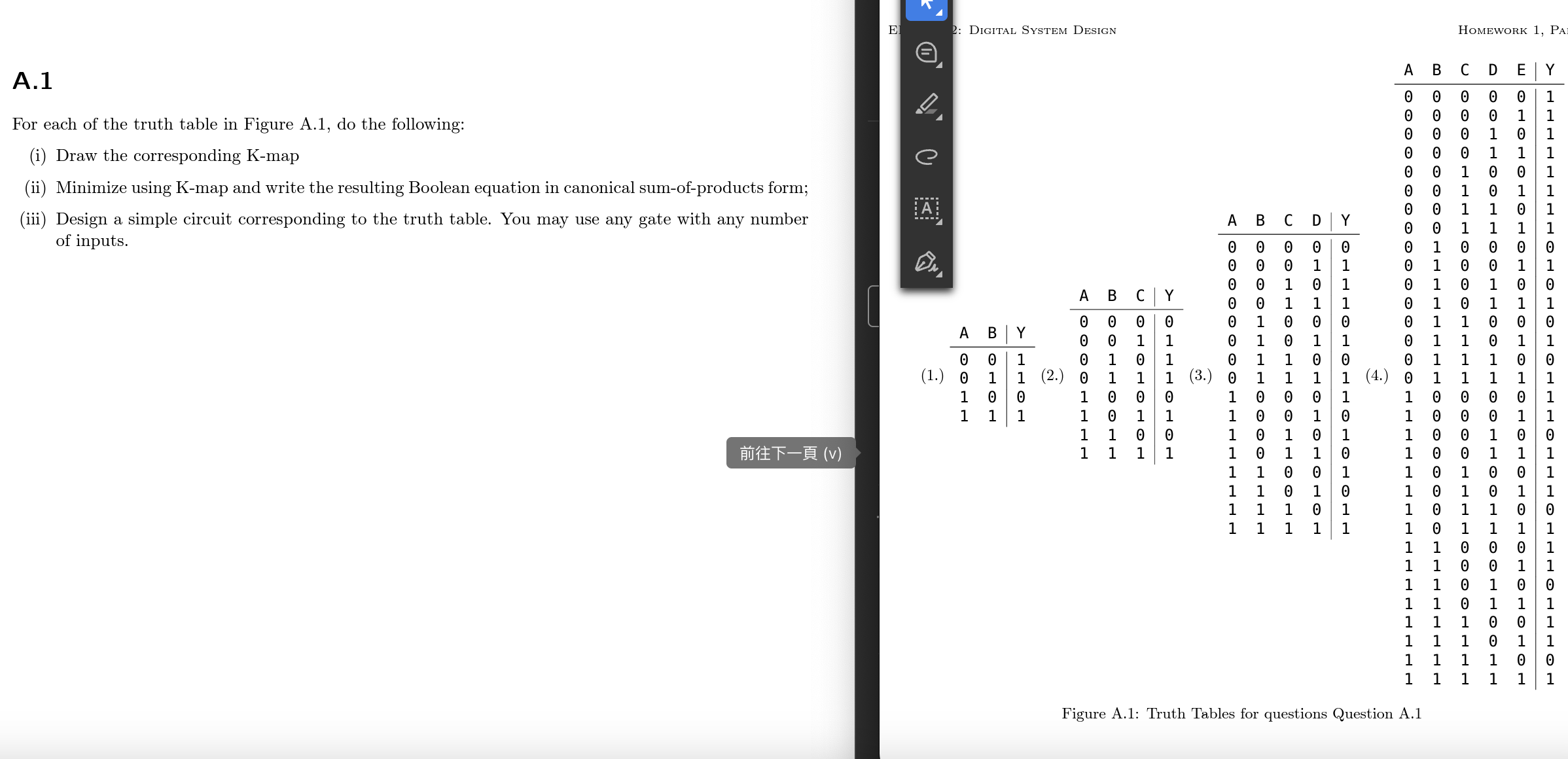 ( 1 . ) Figure A . 1 : Truth Tables for questions