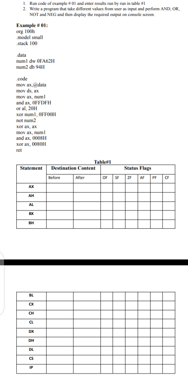 Run code of example # 0 1 and enter results run
