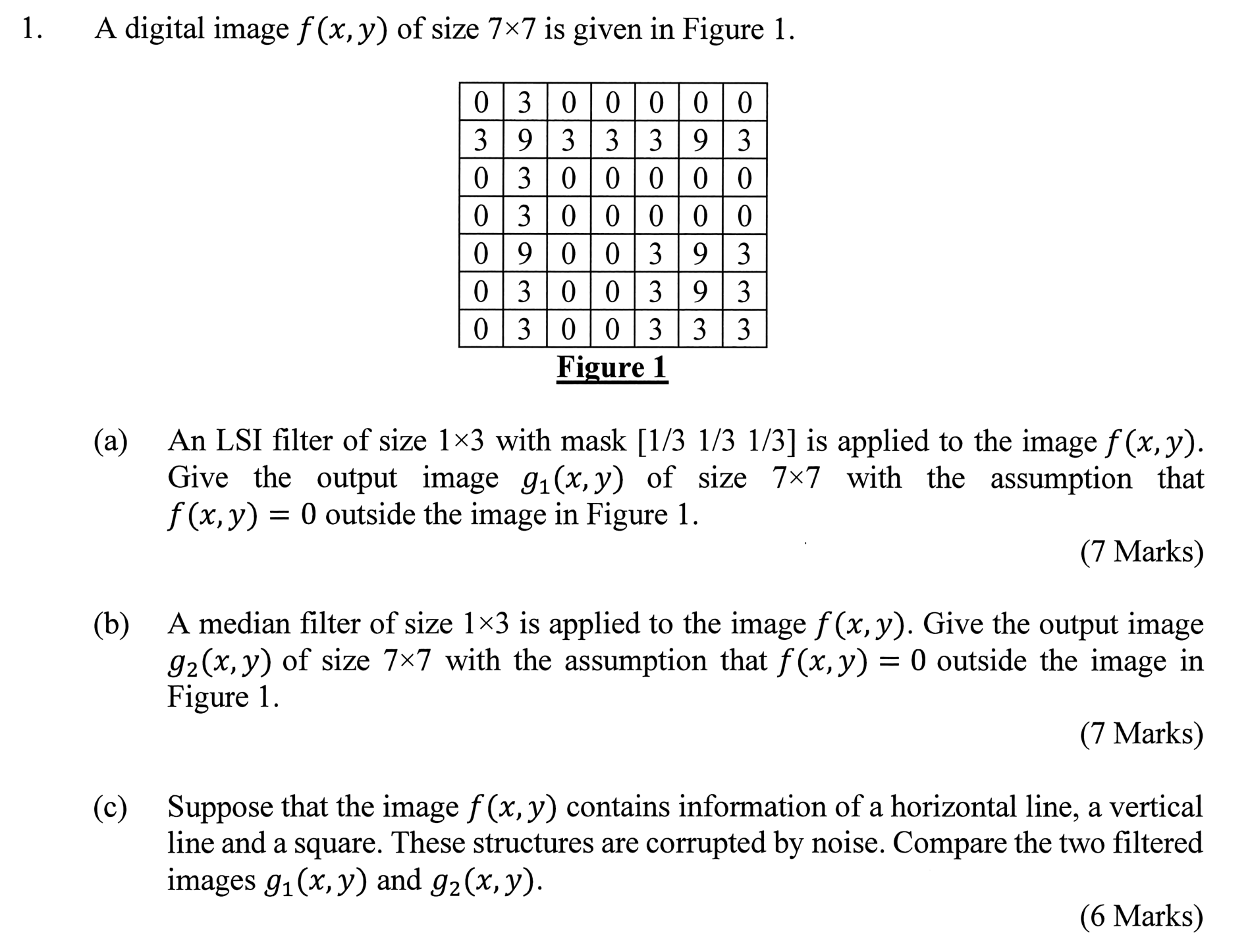 A digital image f ( x , y ) of size 7 7 is given
