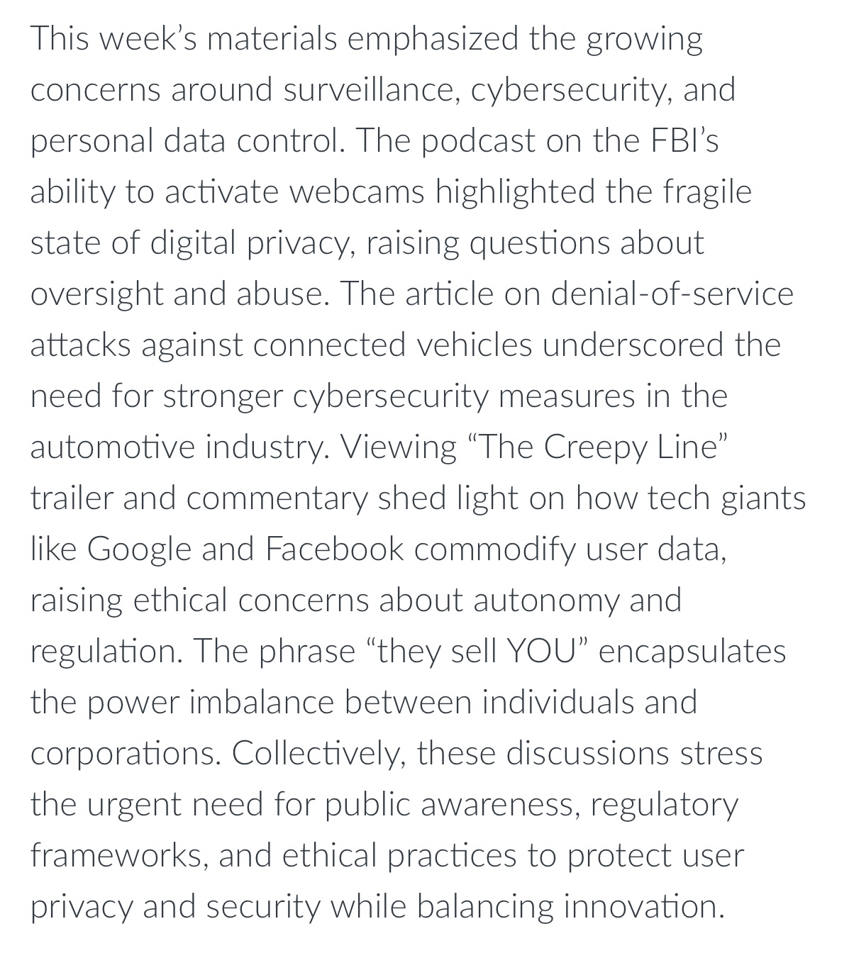 This week's materials emphasized the growing