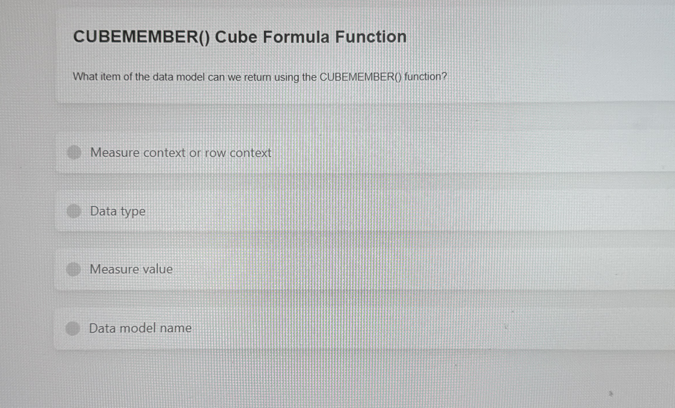 CUBEMEMBER ( ) Cube Formula Function What item of