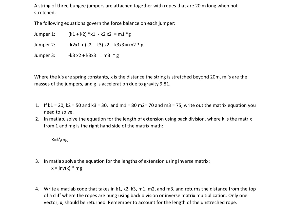 A string of three bungee jumpers are attached