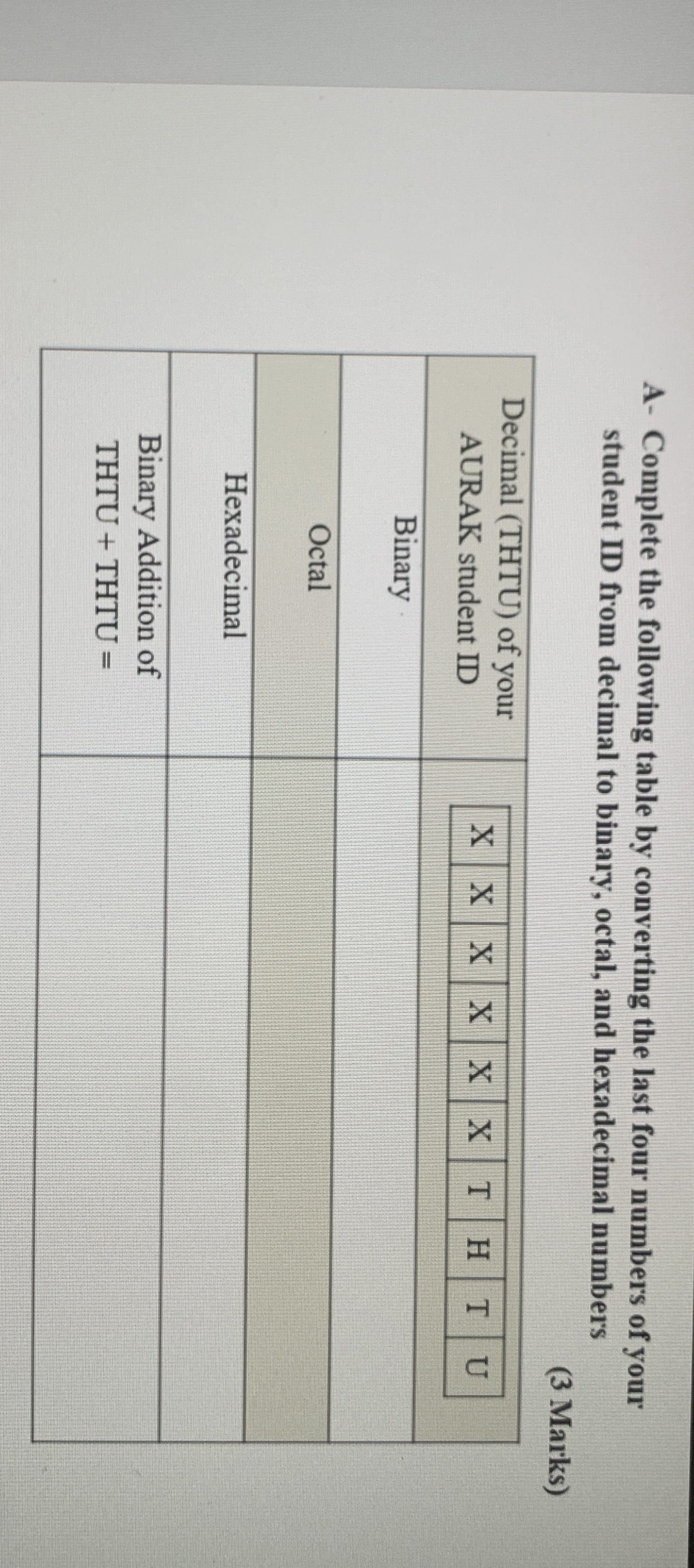 A - Complete the following table by converting