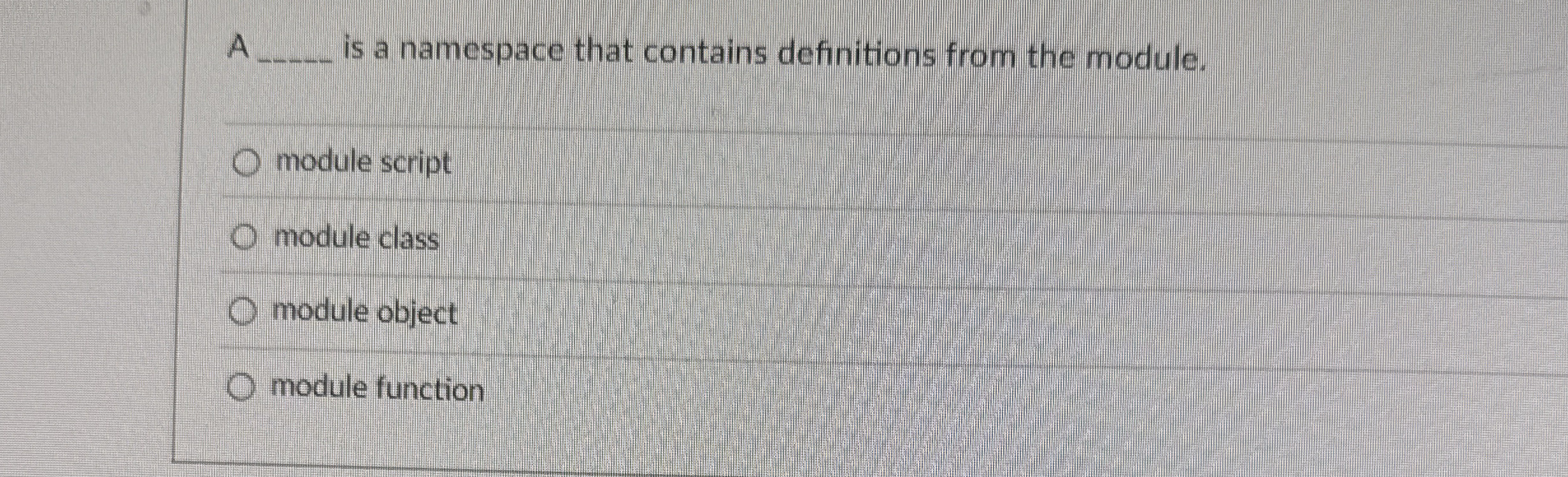A is a namespace that contains definitions from