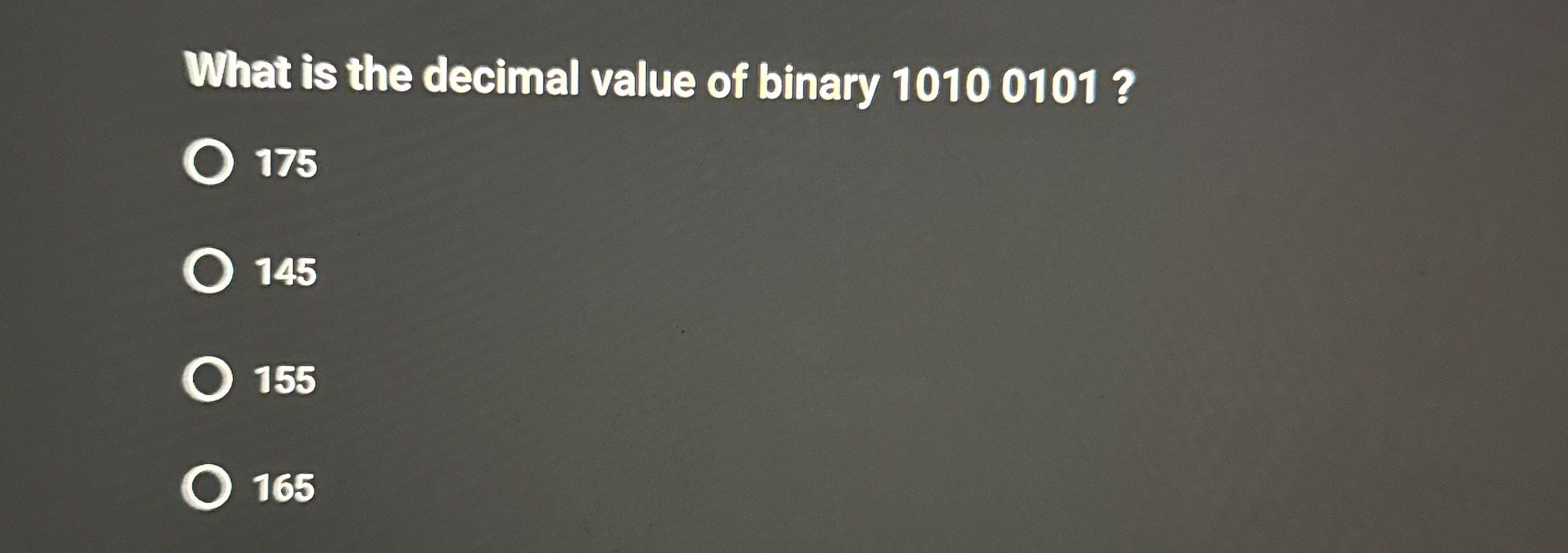 What is the decimal value of binary 1 0 1 0 0 1 0