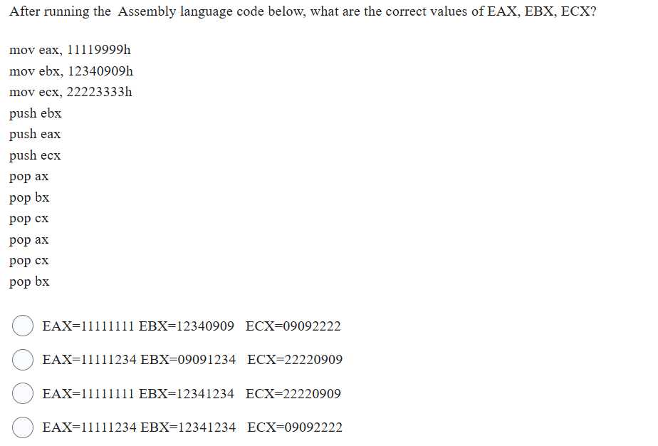 After running the Assembly language code below,