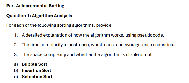 Part A: Incremental Sorting Question 1 :