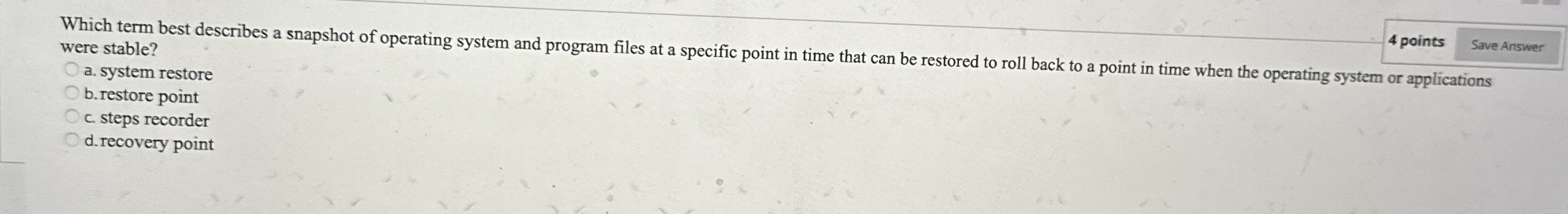 Which term best describes a snapshot of operating