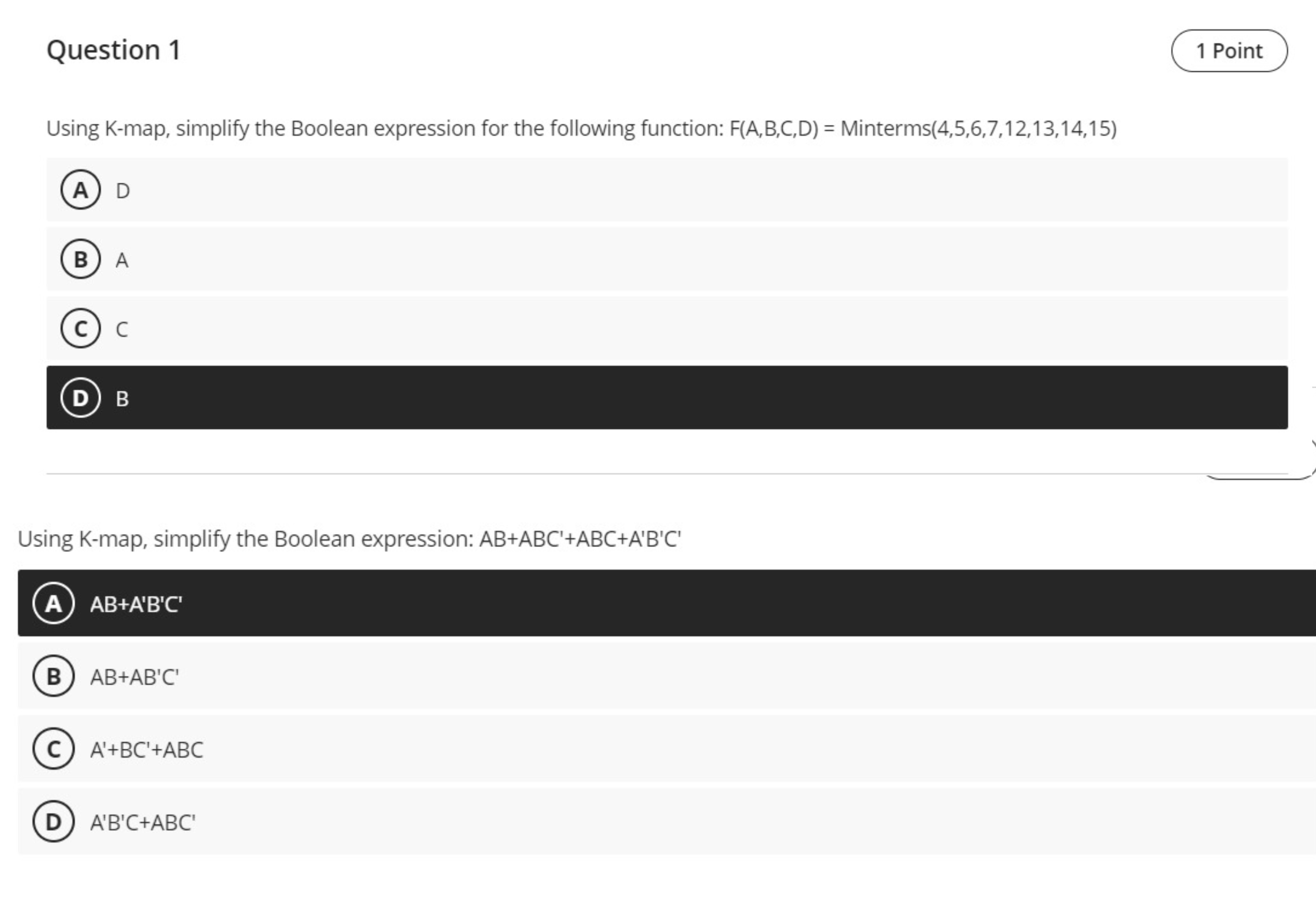 Question 1 Using K - map, simplify the Boolean