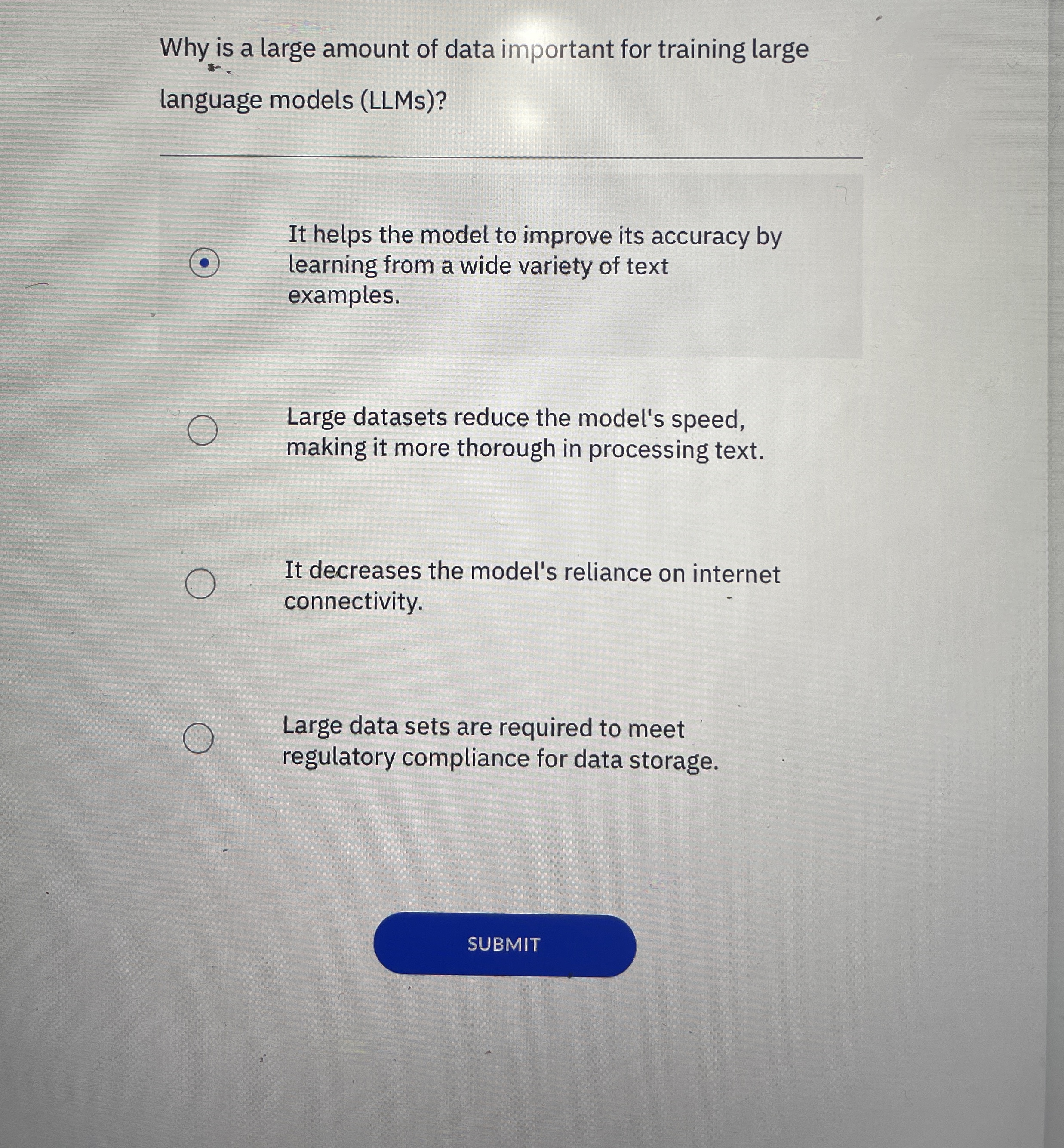 Why is a large amount of data important for