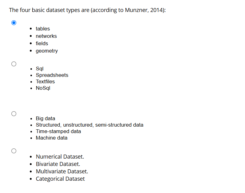 The four basic dataset types are ( according to