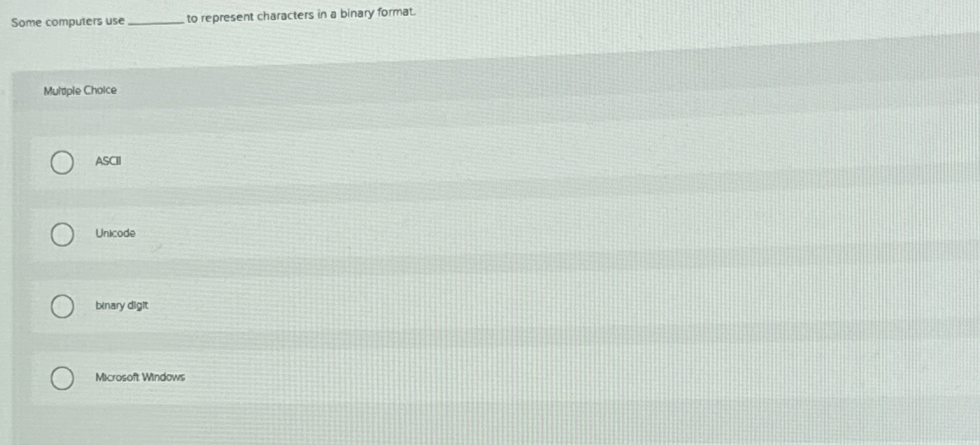 Some computers use to represent characters in a