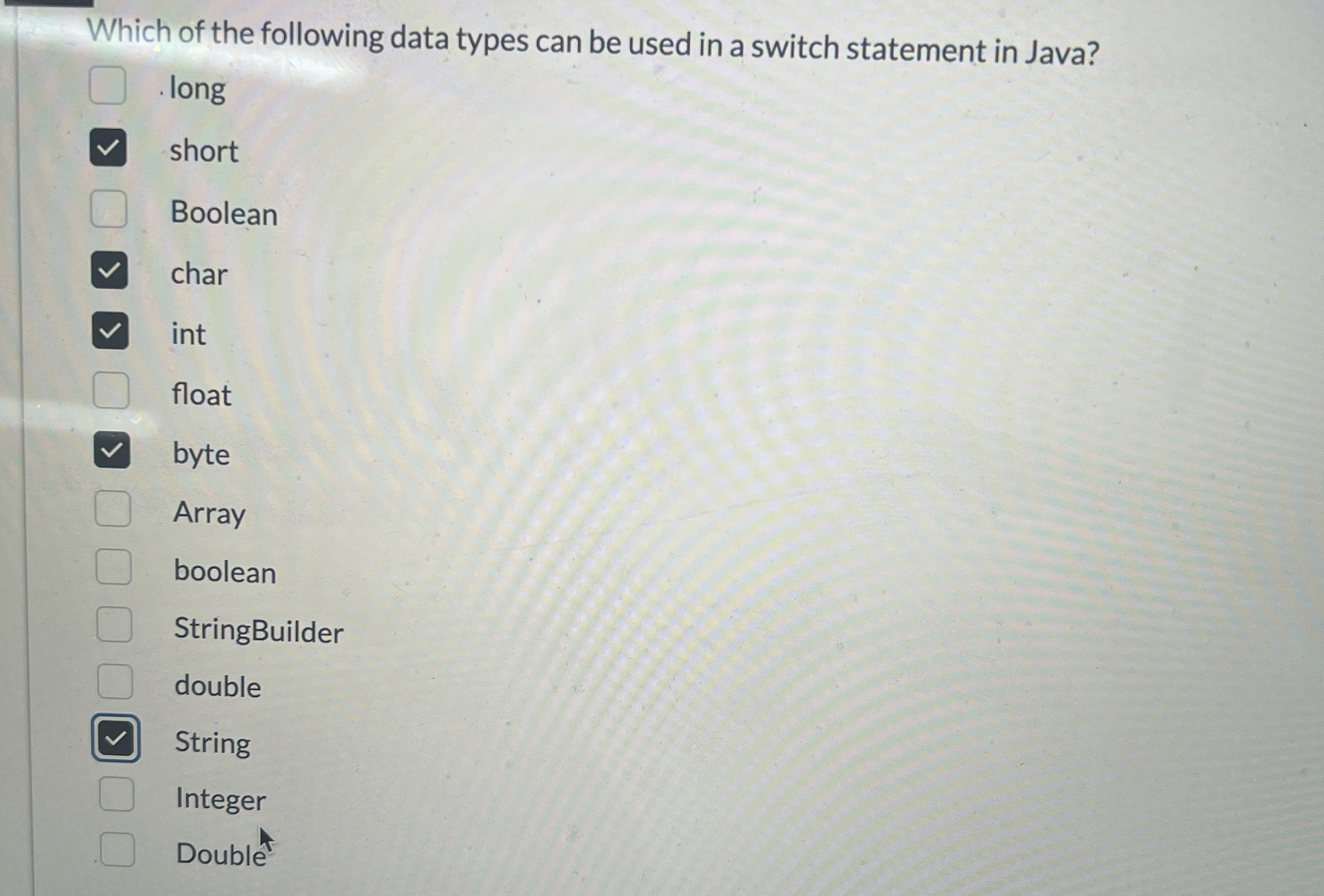 Which of the following data types can be used in