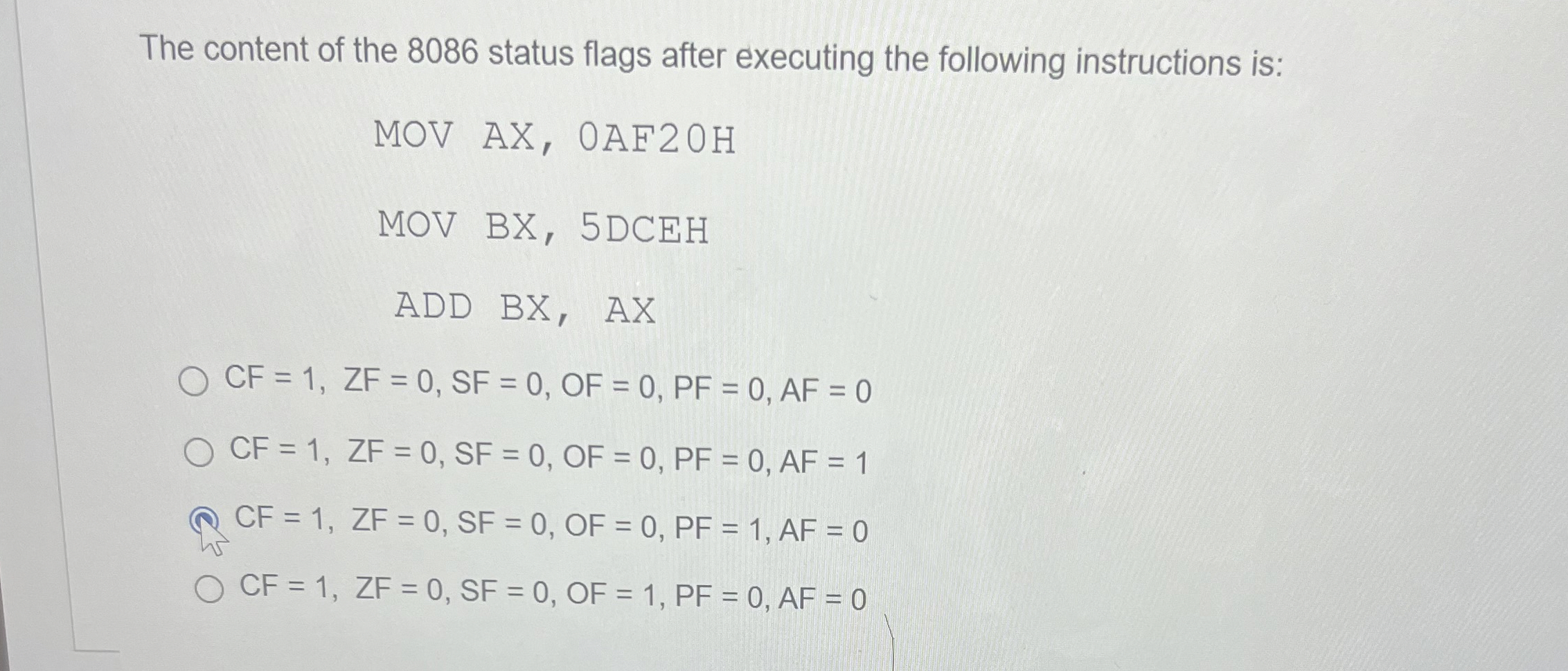 The content of the 8 0 8 6 status flags after