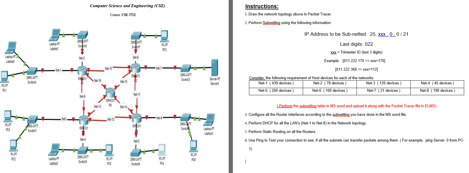 Instructions: Draw the network topology above in