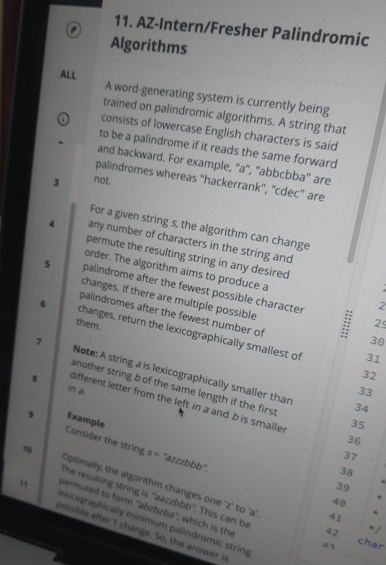 AZ - Intern / Fresher Palindromic Algorithms AlL