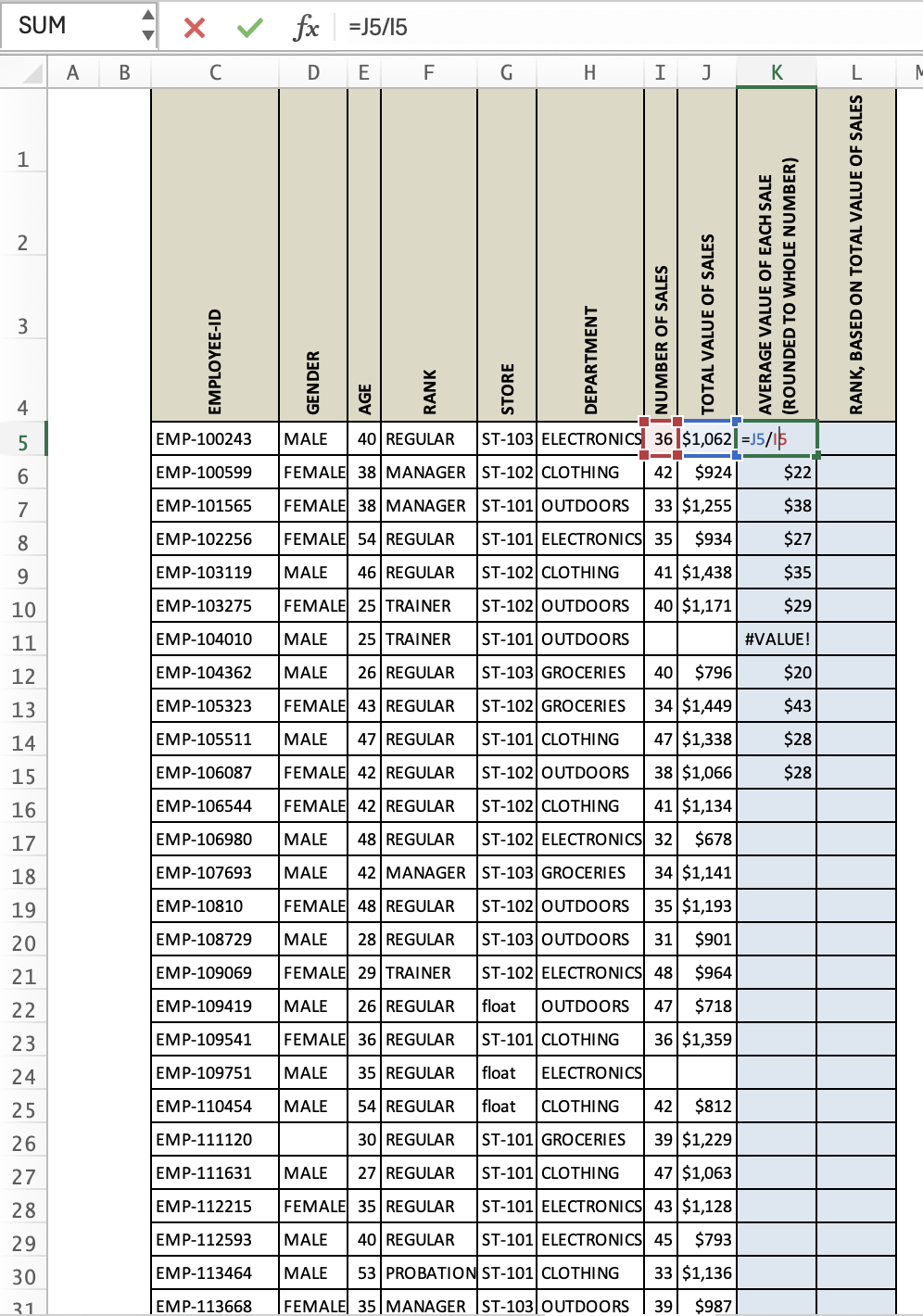 How to get the formula for Average value of each