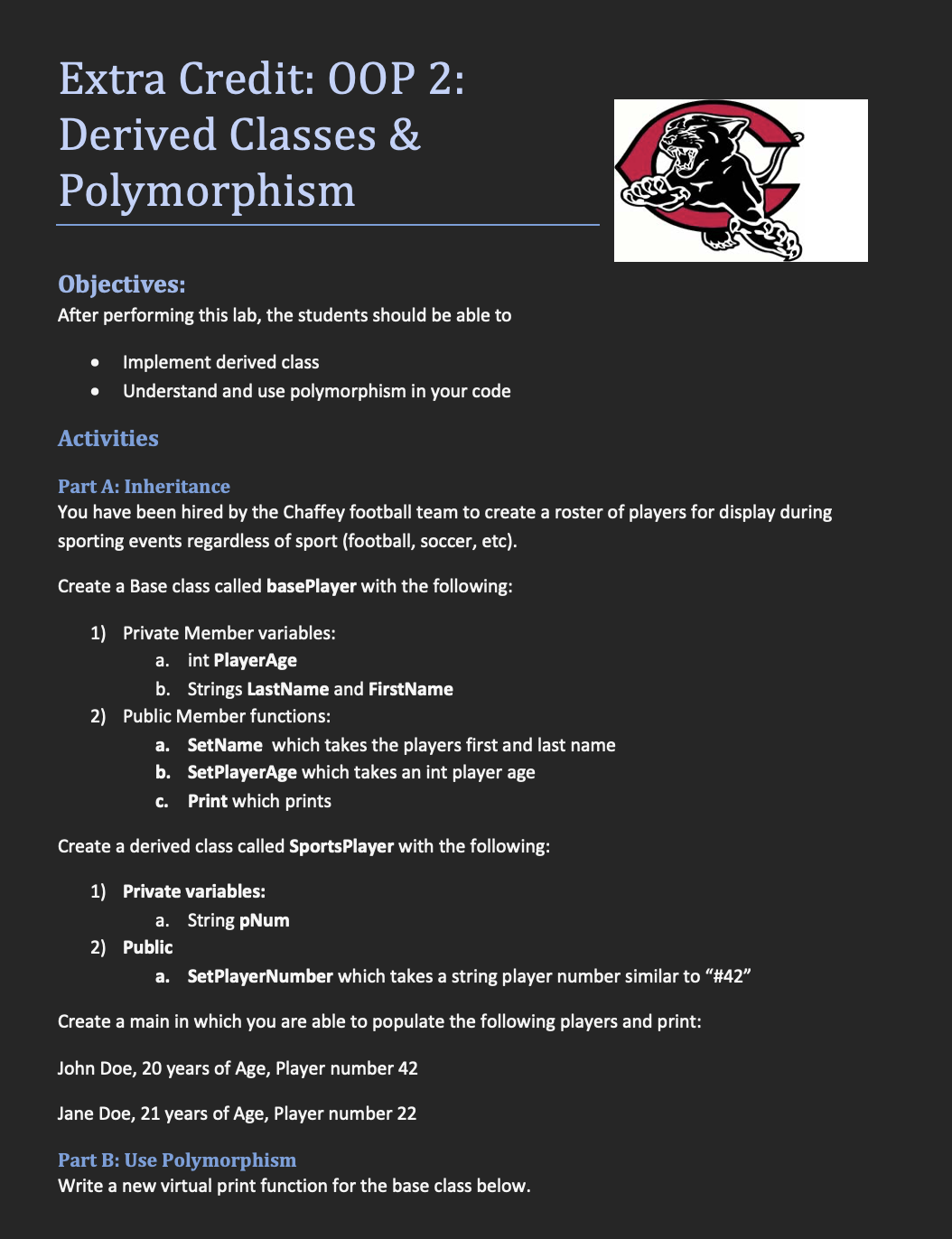 Extra Credit: 0 0 P 2 : Derived Classes \ &