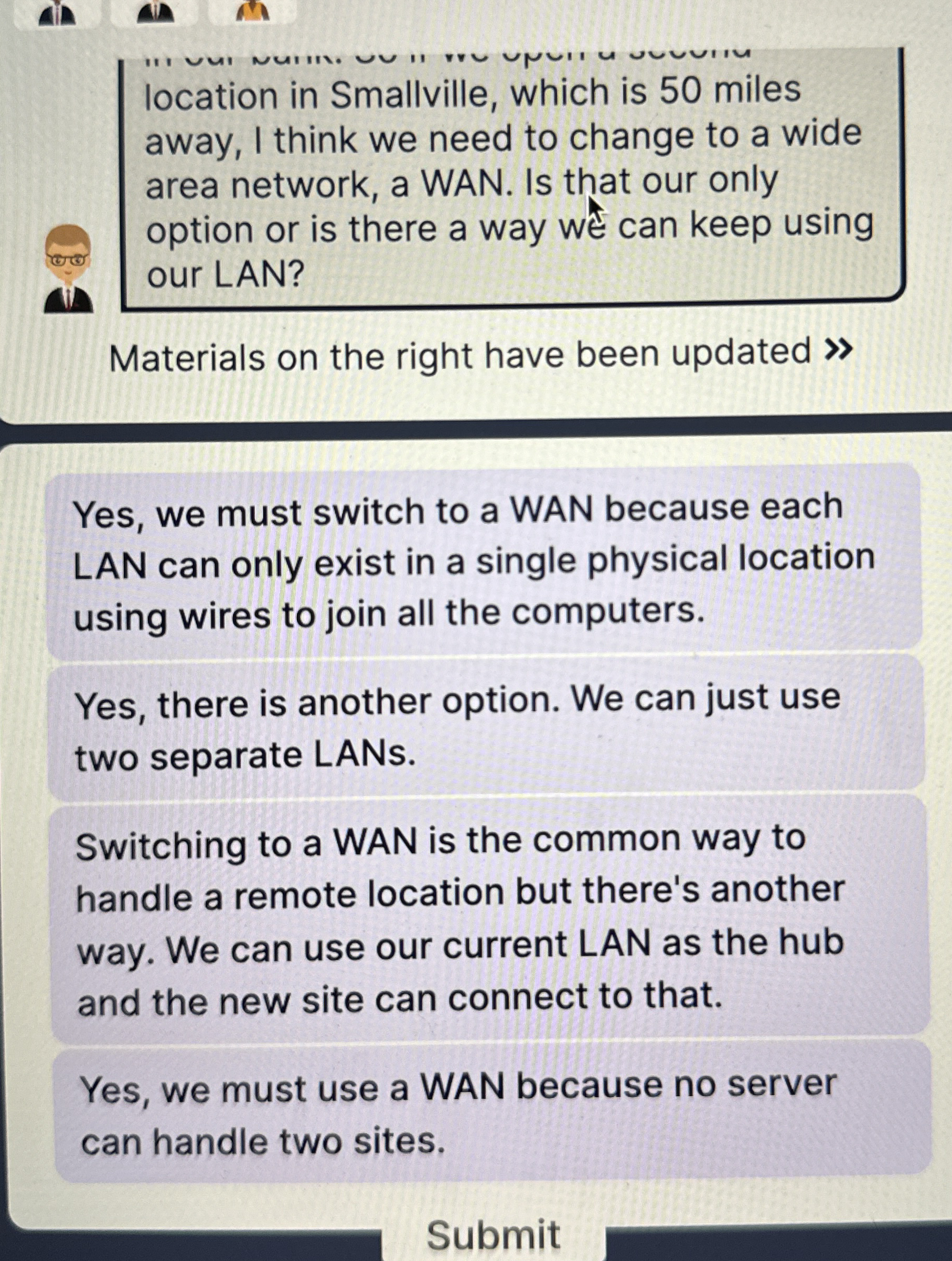 location in Smallville, which is 5 0 miles away,