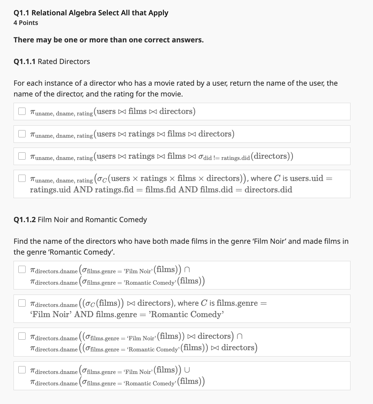 Q 1 Relational Algebra Q 1 Relational Algebra 5