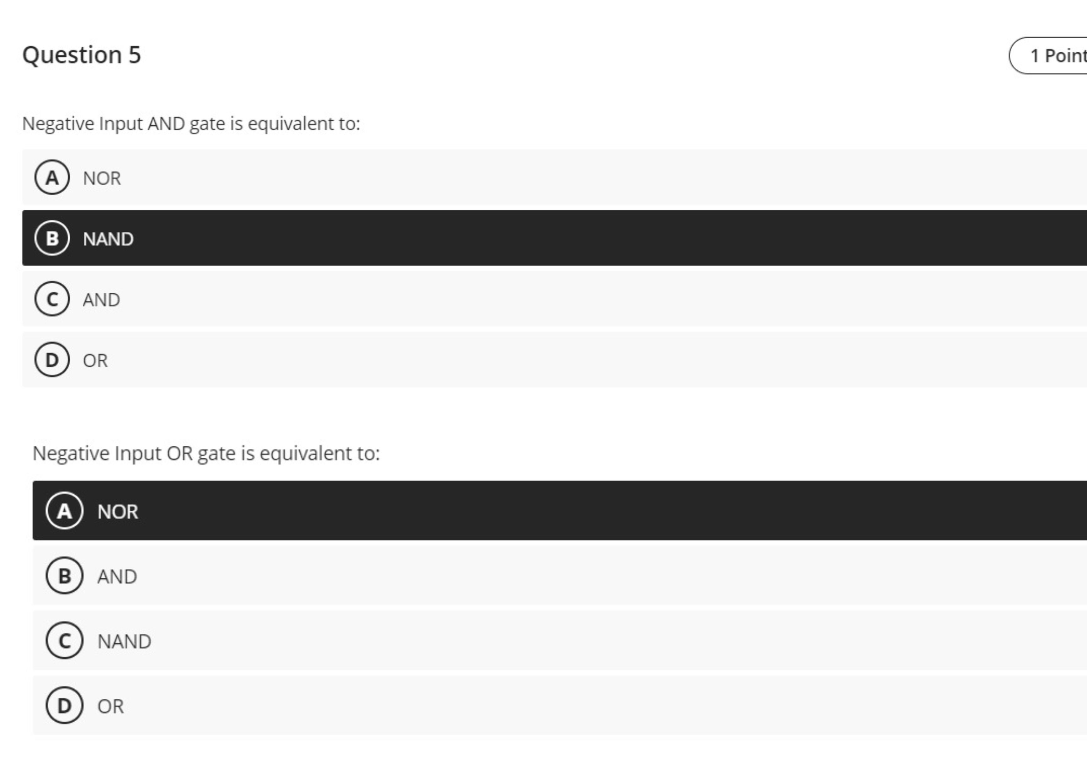 Question 5 Negative Input AND gate is equivalent