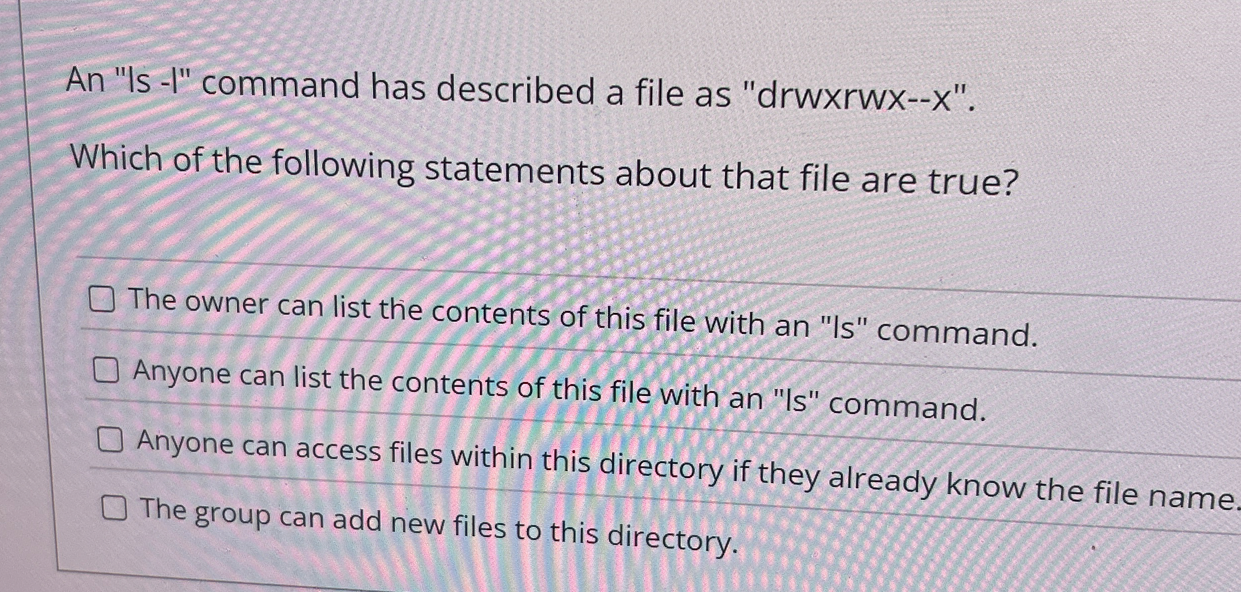 An " Is - l " command has described a file as "