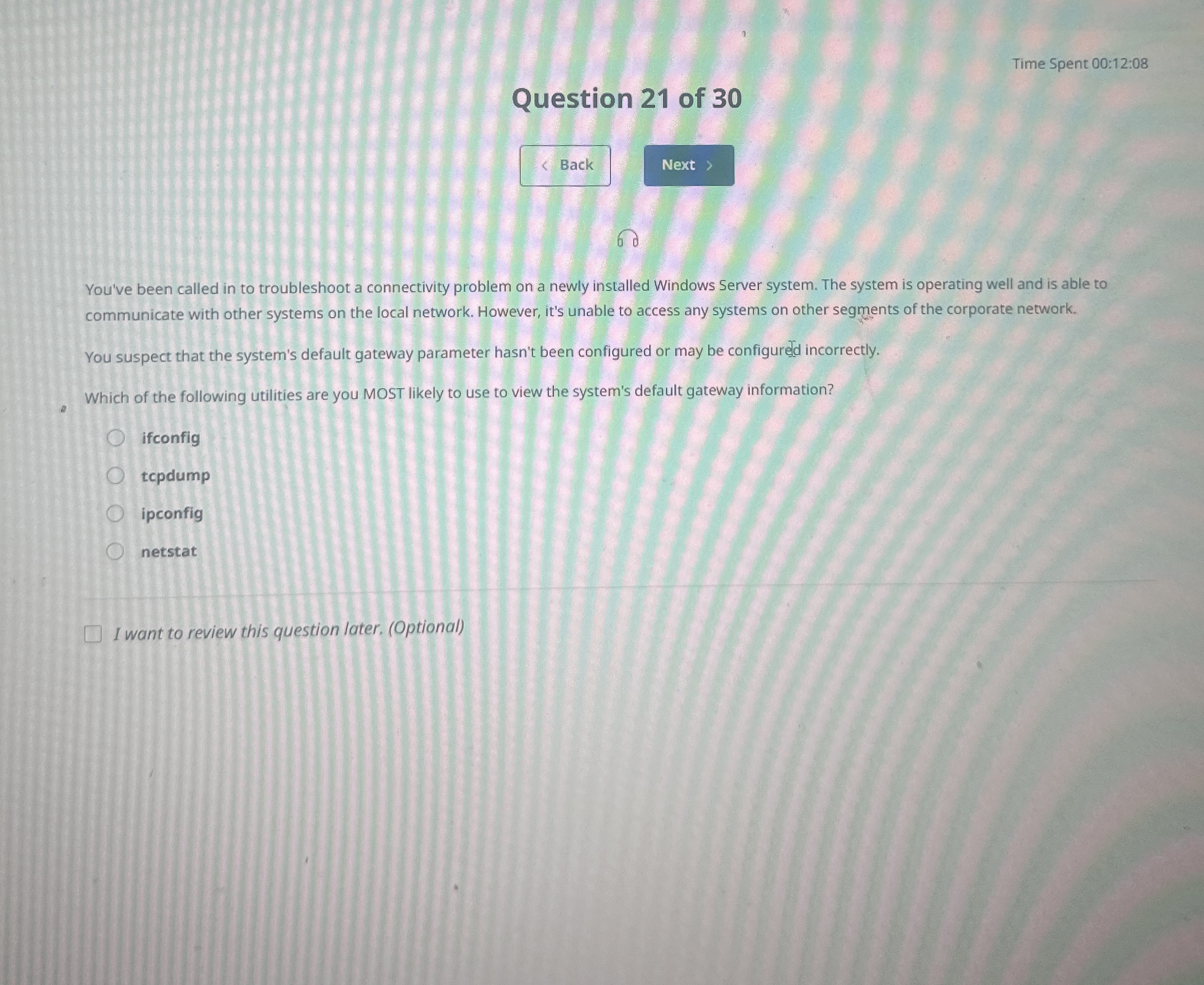 Time Spent 0 0 : 1 2 : 0 8 Question 2 1 of 3 0