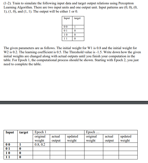 ( 1 - 2 ) . Train to simulate the following input