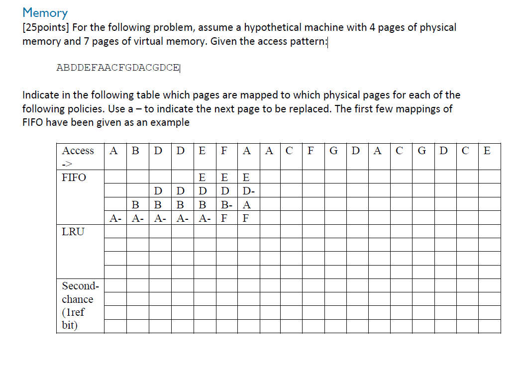 Memory [ 2 5 points ] For the following problem,