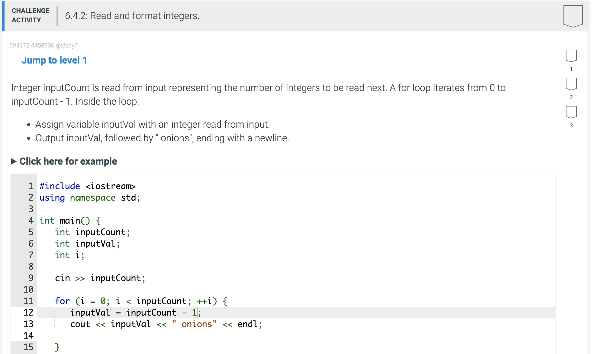 C + + Jump to level 1 Integer inputCount is read