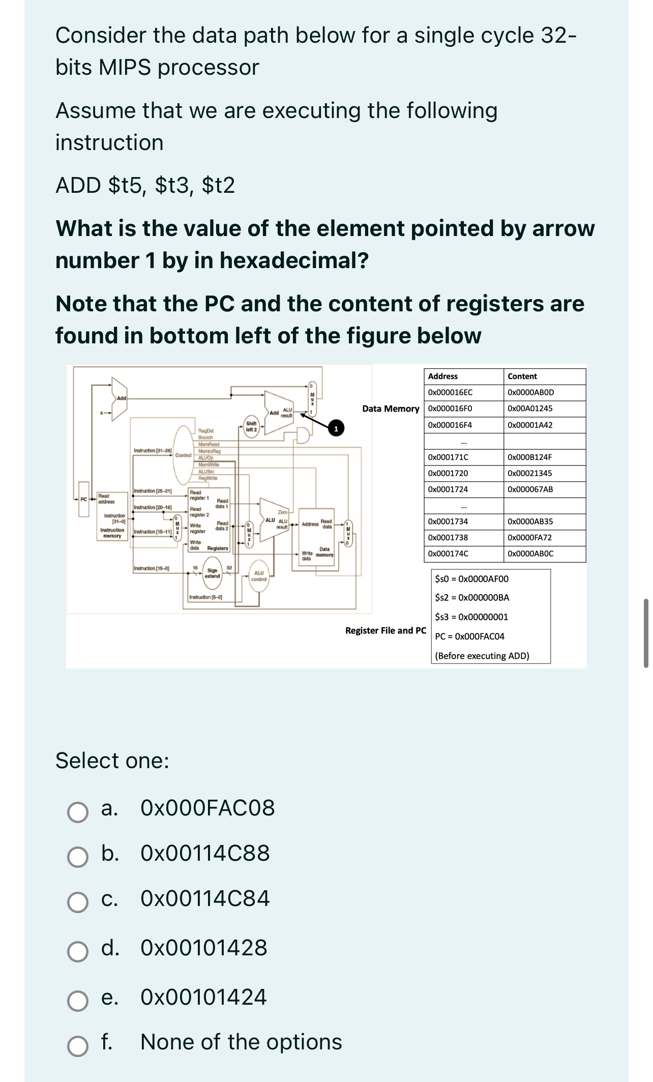 Consider the data path below for a single cycle 3