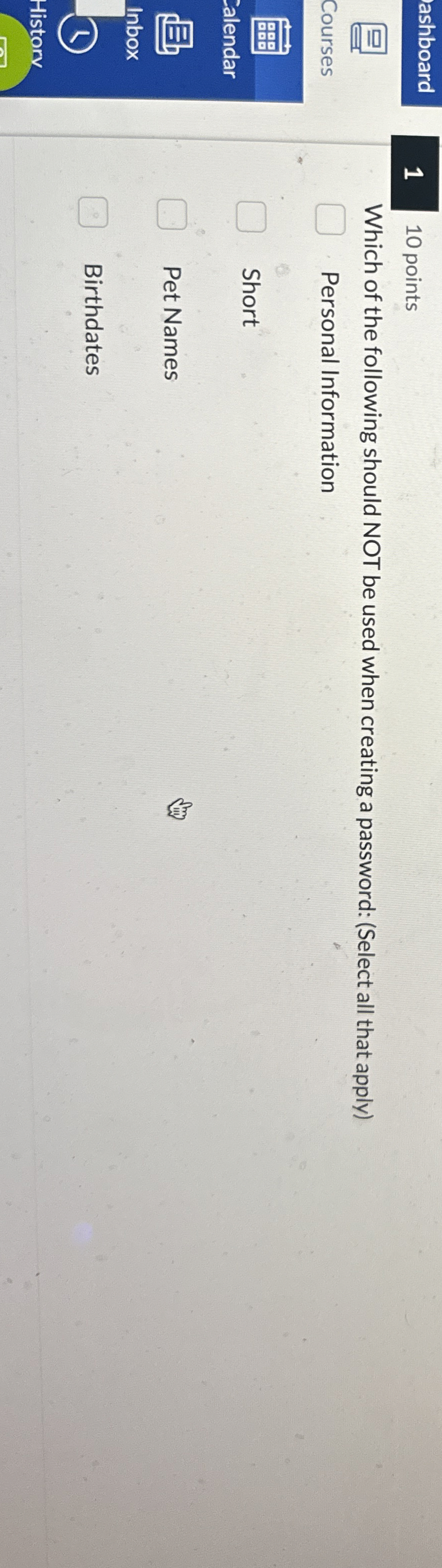 ashboard 1 1 0 points Courses Ealendar Which of