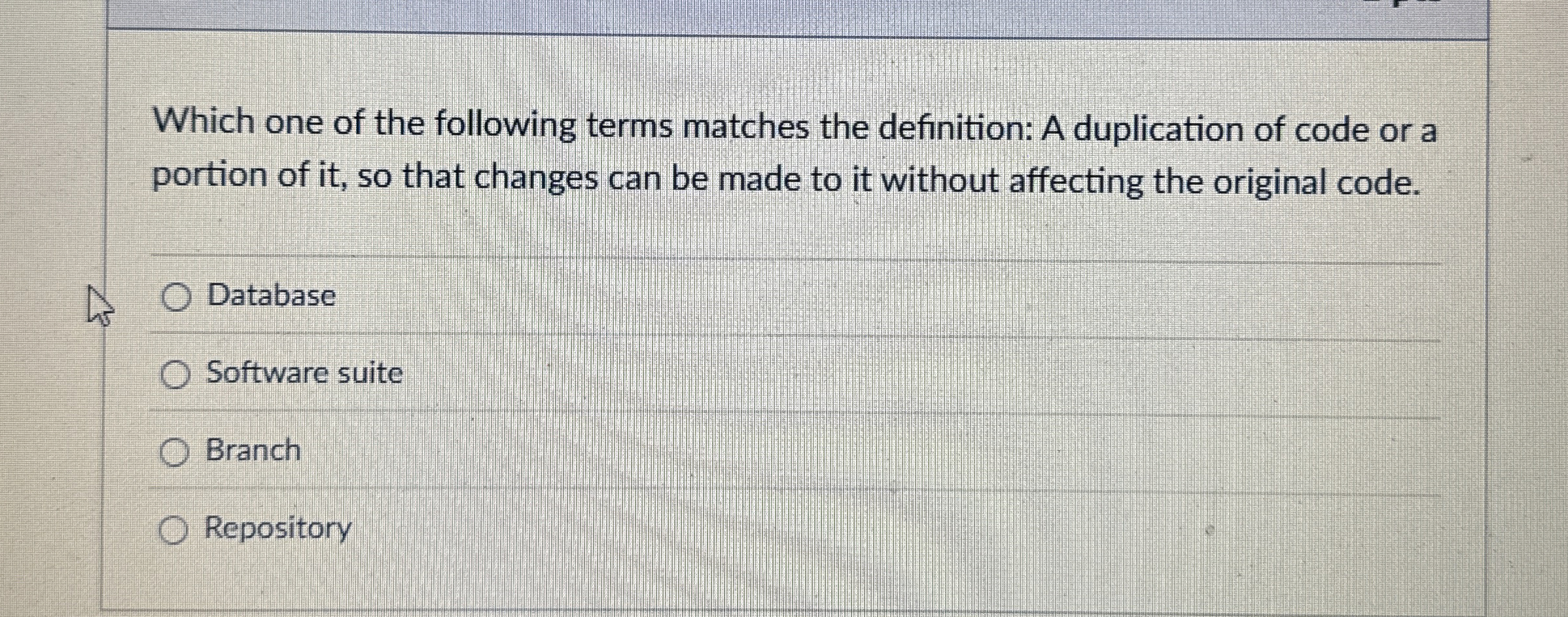Which one of the following terms matches the