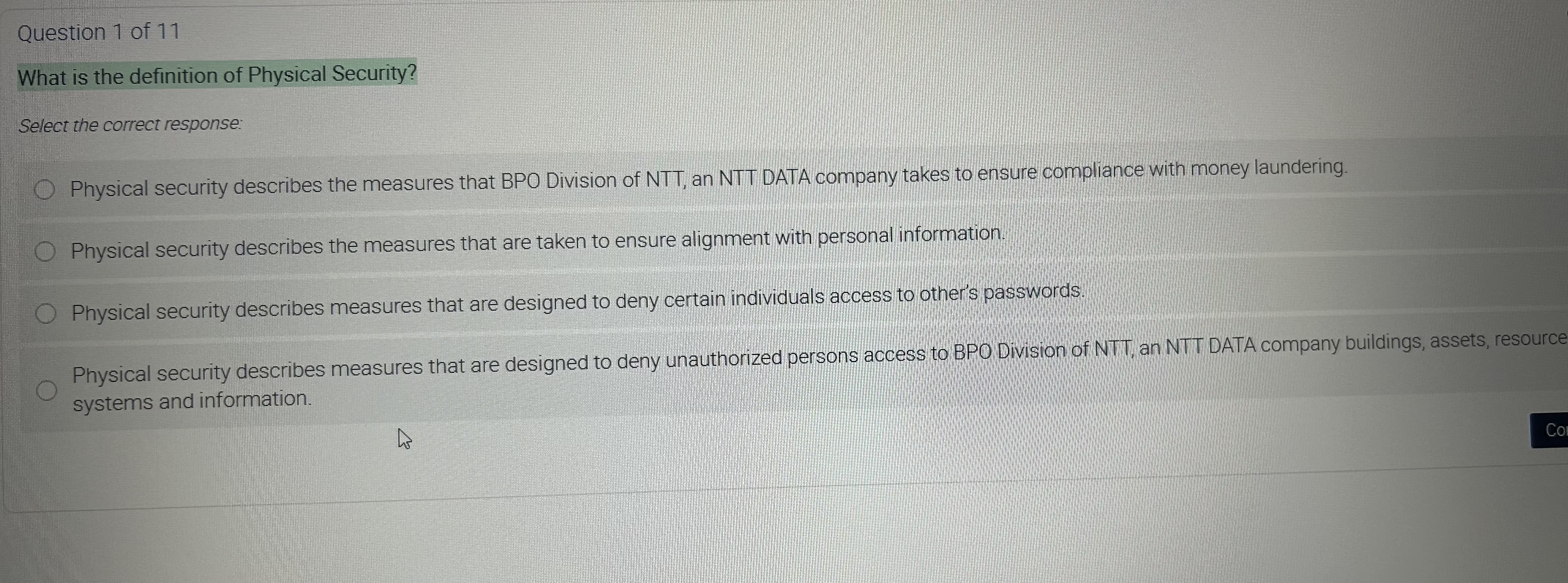 Question 1 of 1 1 What is the definition of