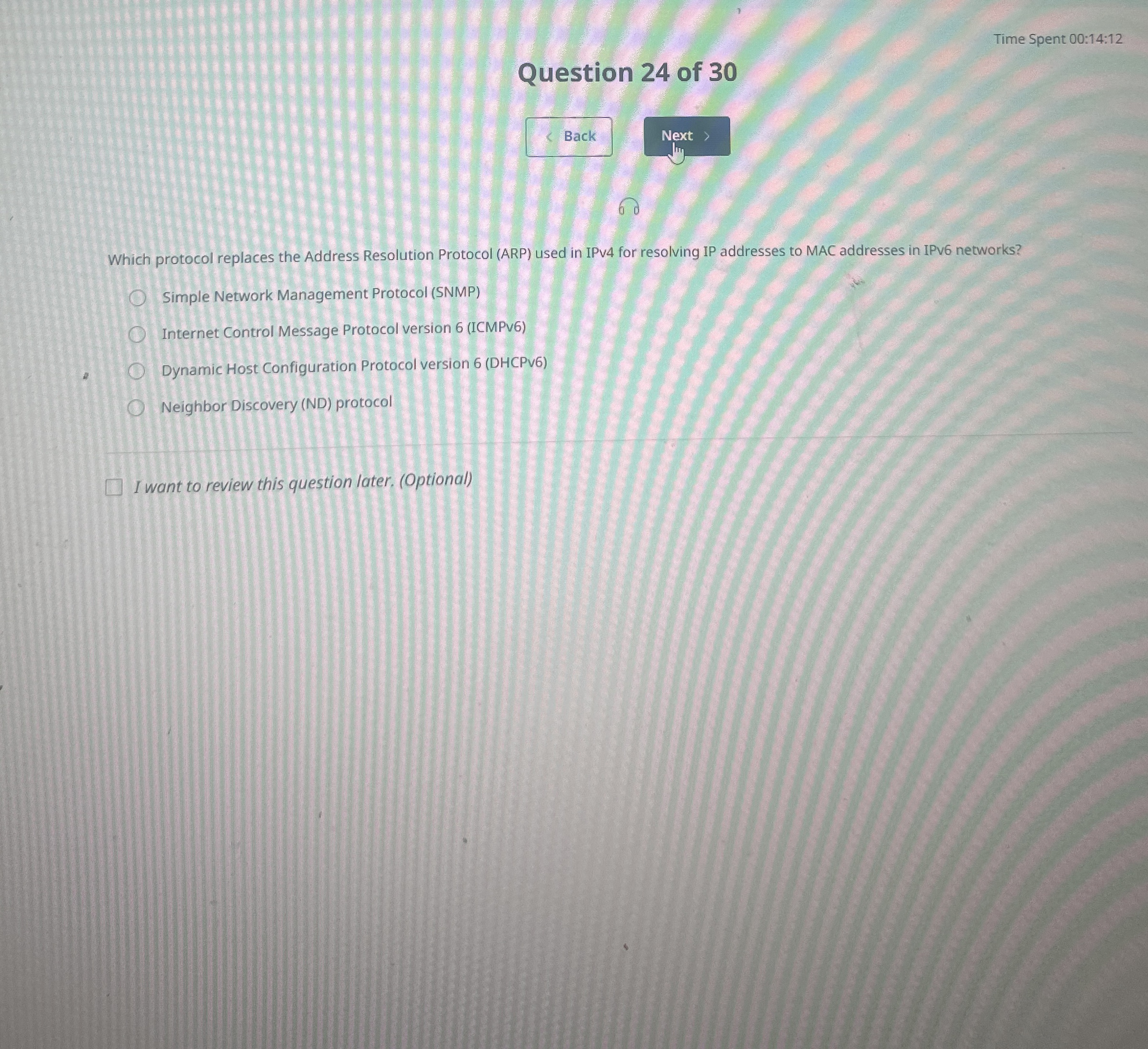 Time Spent 0 0 : 1 4 : 1 2 Question 2 4 of 3 0