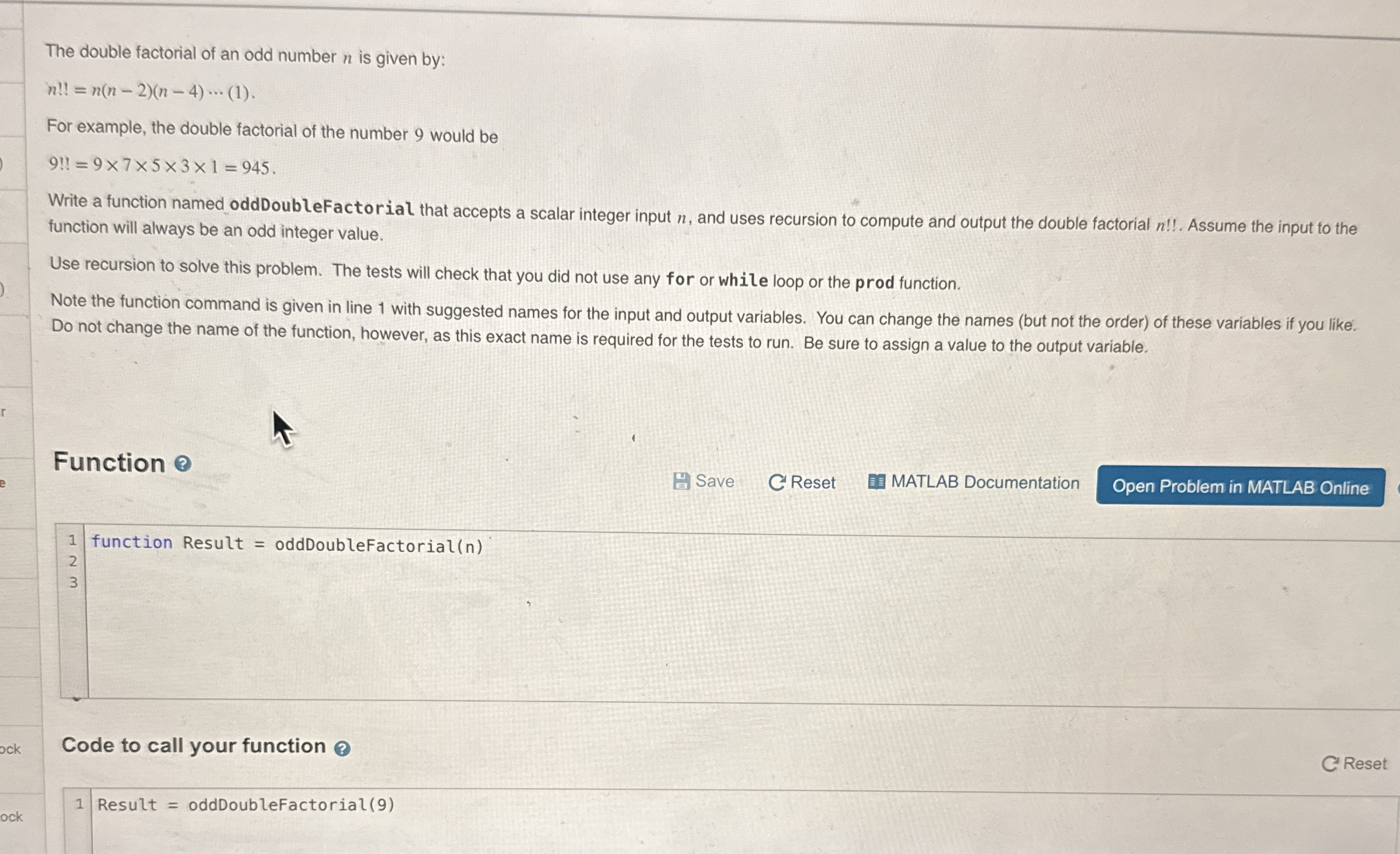 The double factorial of an odd number n is given