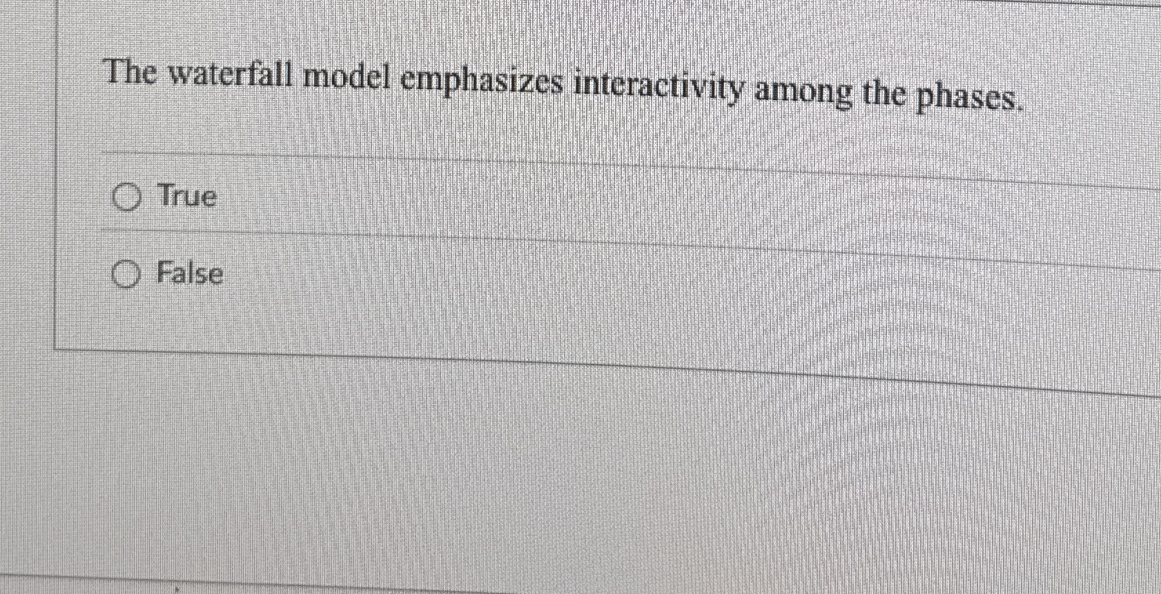 The waterfall model emphasizes interactivity