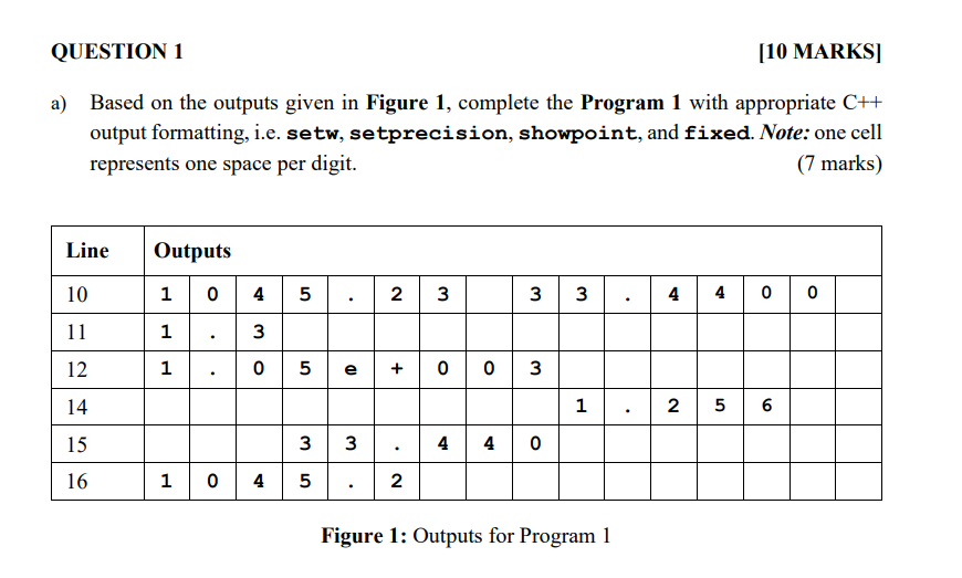 QUESTION 1 [ 1 0 MARKS ] a ) Based on the outputs