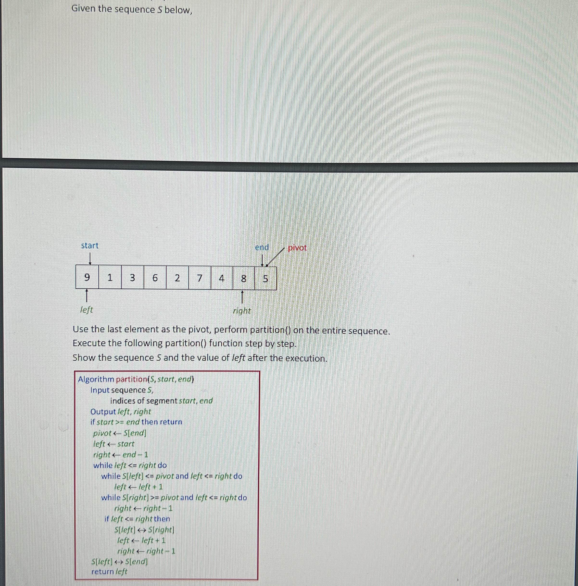 Given the sequence S below, Use the last element