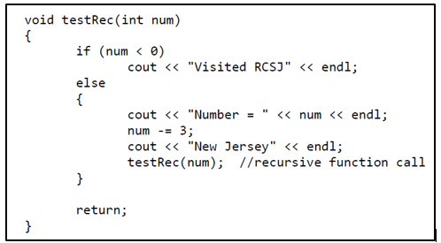 ` ` ` void testRec ( int num ) { if ( num < 0 )