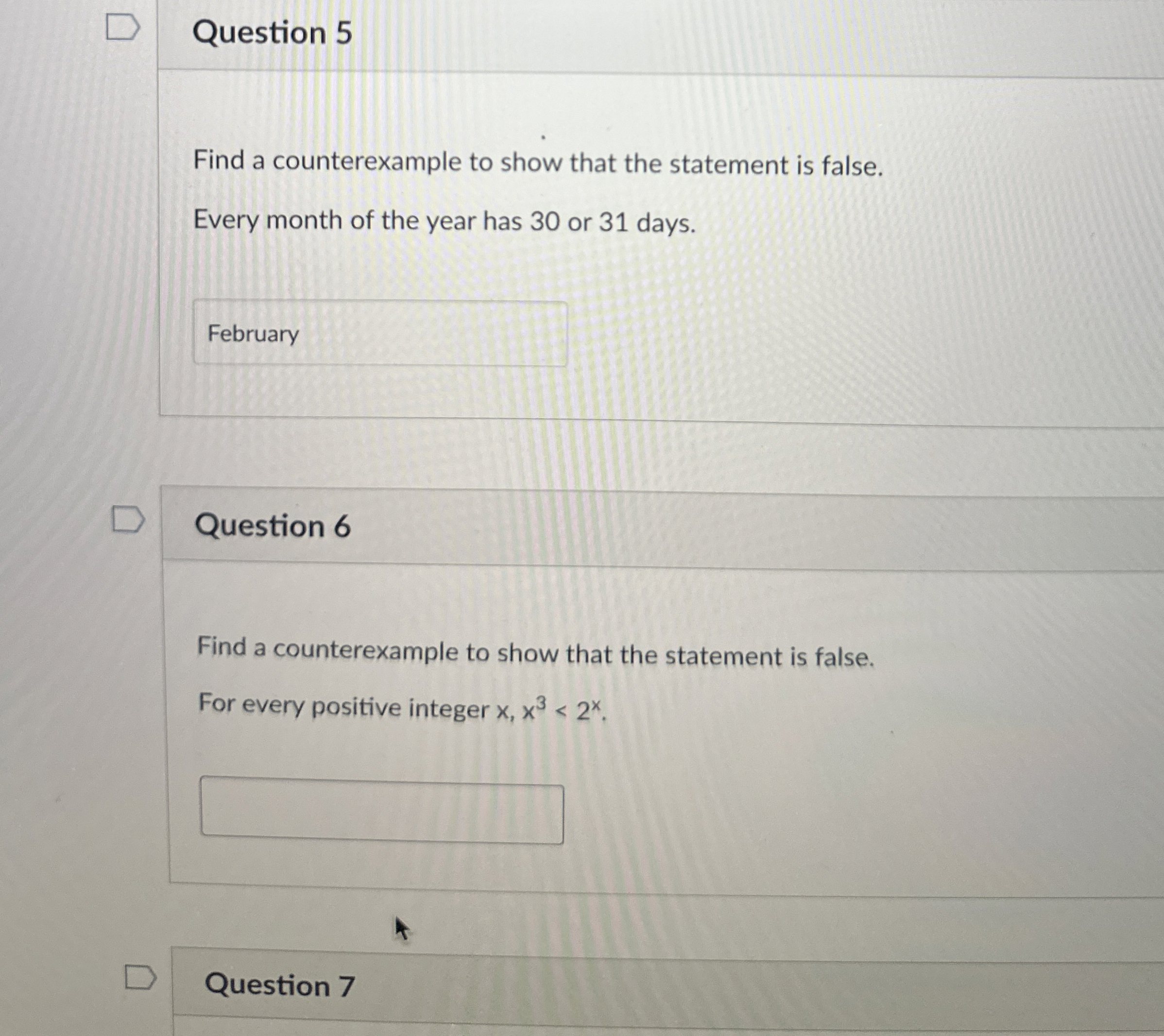 Question 5 Find a counterexample to show that the