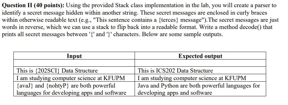 Question II ( 4 0 points ) : Using the provided