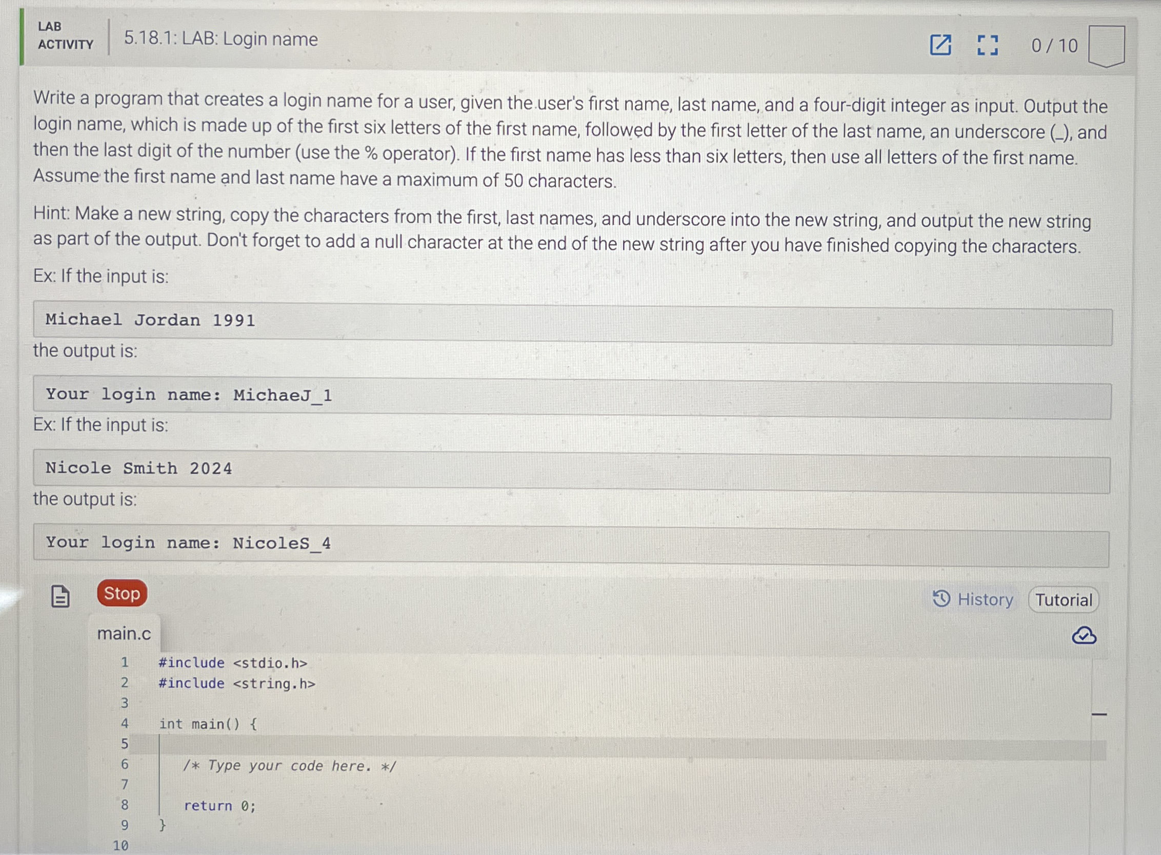LAB ACTIVITY 5 . 1 8 . 1 : LAB: Login name 0 1 0