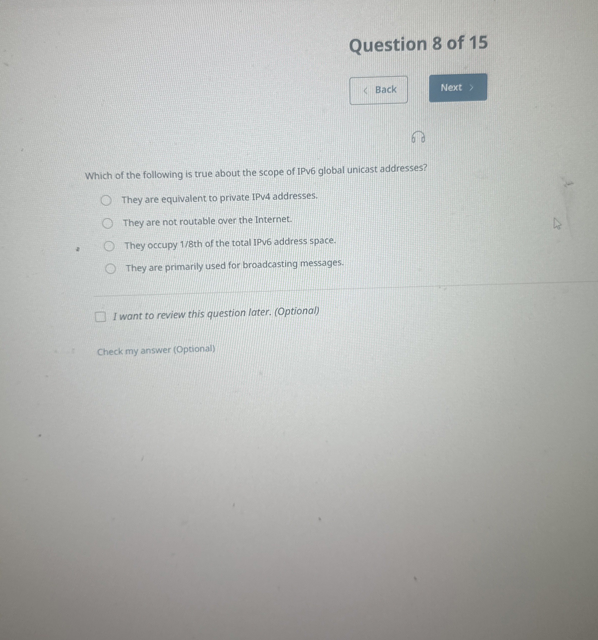 Question 8 of 1 5 Back Which of the following is