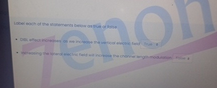 tabel each of the statements below as true or