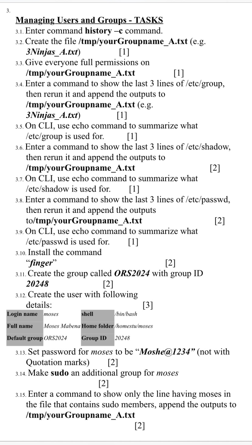 3 . 1 3 . Set password for moses to be "Moshe@ 1
